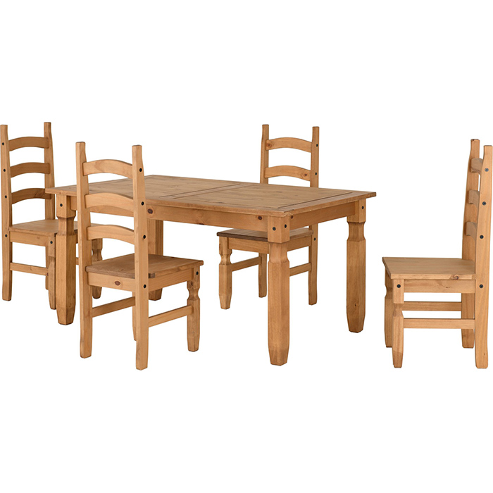 Corona 5' Dining Set With 6 Distressed Waxed Pine Chairs